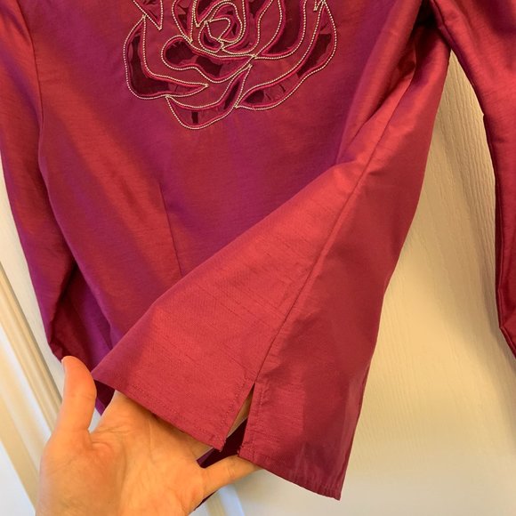 Puli Button Up Shirt Blouse V-neck with collar Fuchsia Purple Size 6 - Picture 8 of 8